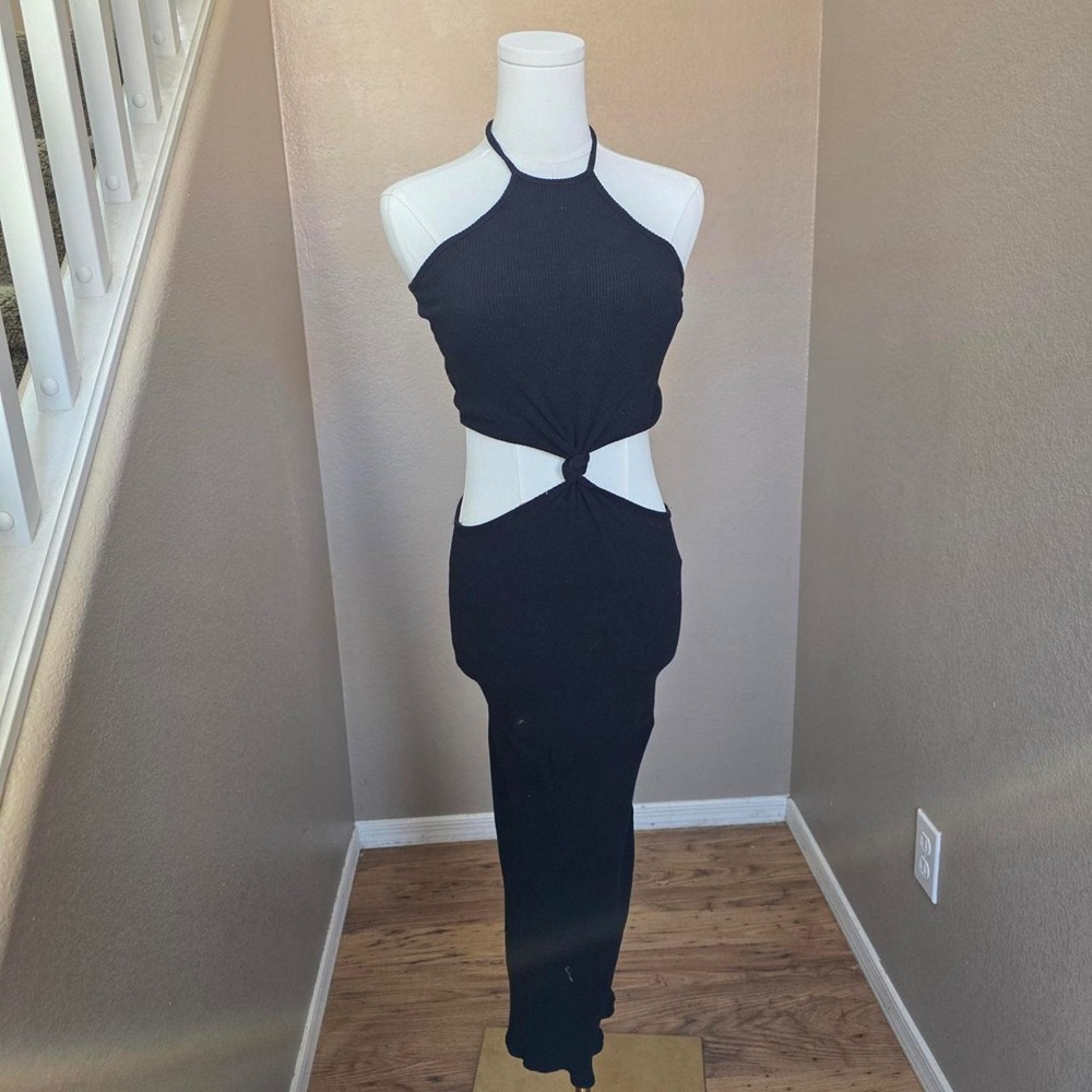 Vici Black Halter Knot Midi Maxi Dress with Cutouts